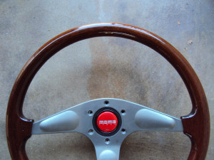 MOMO Gun Metal Teardrop Wood Grain Steering Wheel 