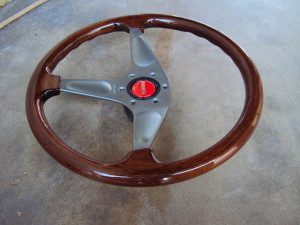 MOMO Gun Metal Teardrop Wood Grain Steering Wheel 